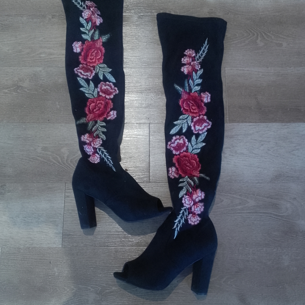 charlotte russe Floral Knee-high Boots Size 8